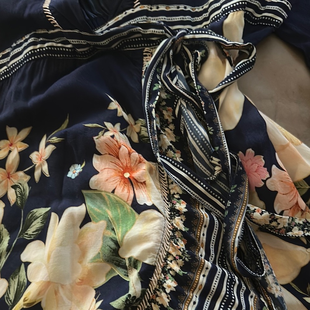 Anthropologie Farm Floral Blue and White Bell Sleeve Wrap Dress - Picture 6 of 8